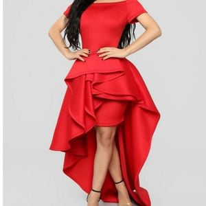 Red high-low boatneck dress